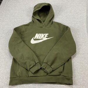 Nike Boys XL Green Pullover Hoodie Sweatshirt Big Logo Futura Fleece Olive